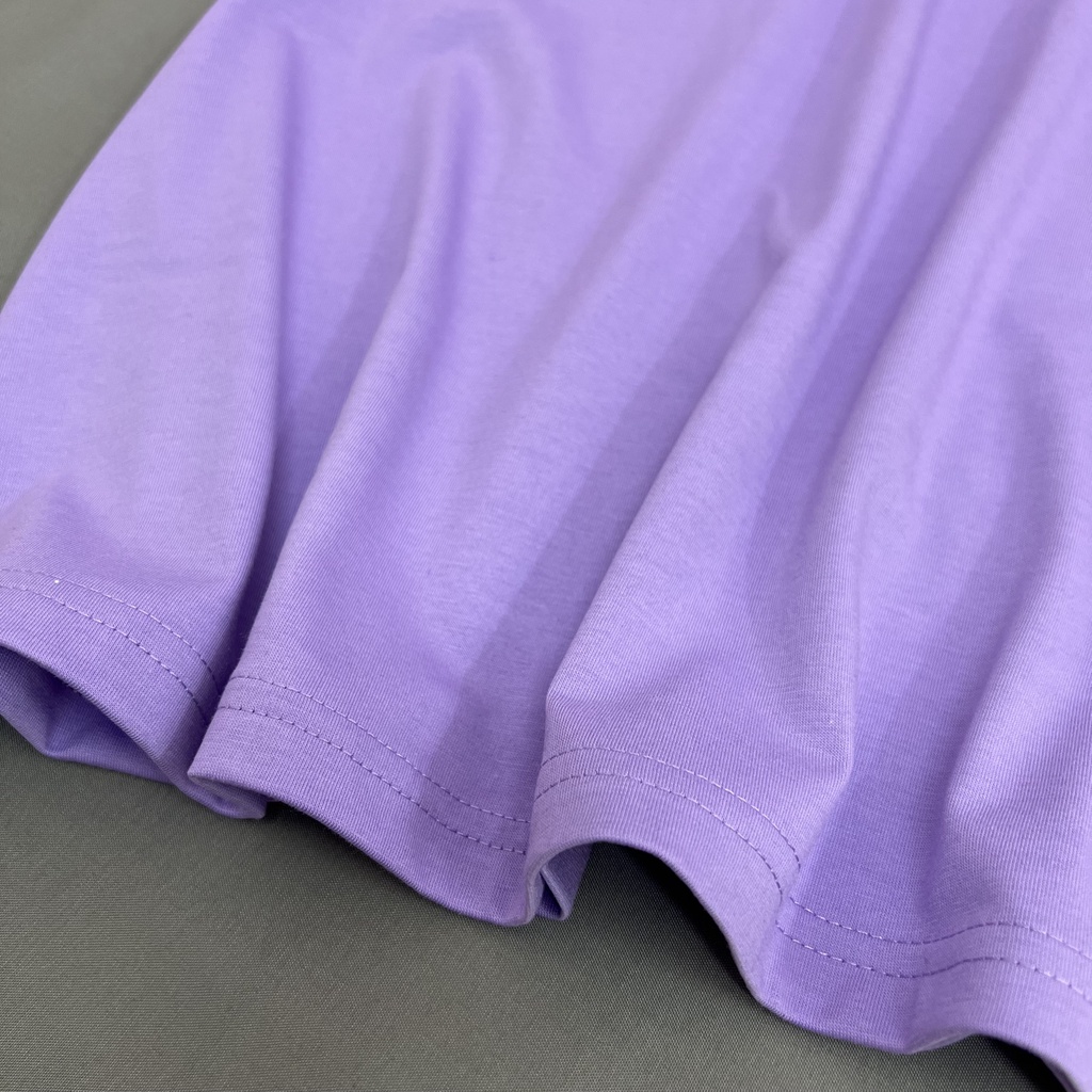 Áo thun cotton in hình MEANSTORE tee cổ tròn tay lỡ sọc phối màu pull oversize unisex form rộng nam nữ - Đào xanh. tím