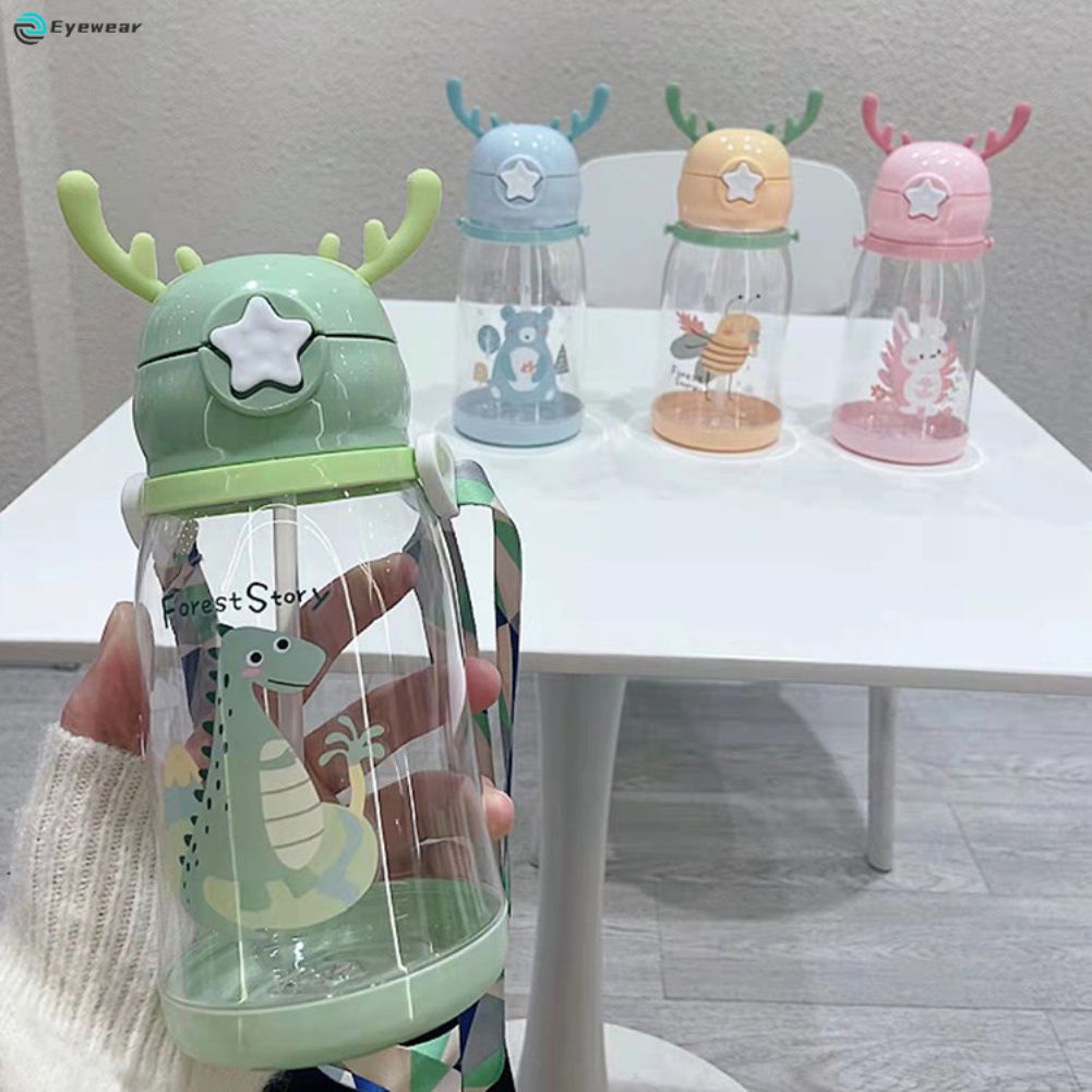 580 ML Di Động Dung Lượng Cốc Nước Hoạt Hình Dễ Thương Linh Dương Ống Hút Chai Lọ Cho Trẻ Em Chống Rò Rỉ Nước Chai Có Dây Đeo mắt