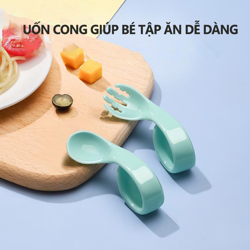 Thìa dĩa tập ăn dặm cho bé Misuta uốn cong giúp bé dễ cầm nắm -Hàng chính hãng