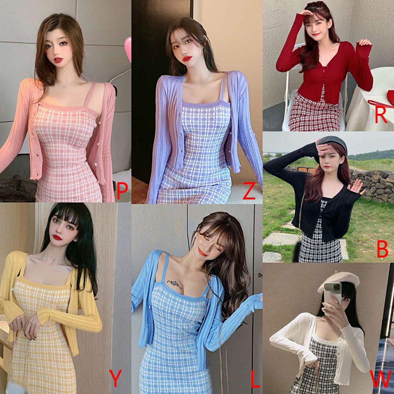 Đầm/áo cardigan họa tiết kẻ sọc caro thời trang trẻ trung sành điệu cho nữ | BigBuy360 - bigbuy360.vn