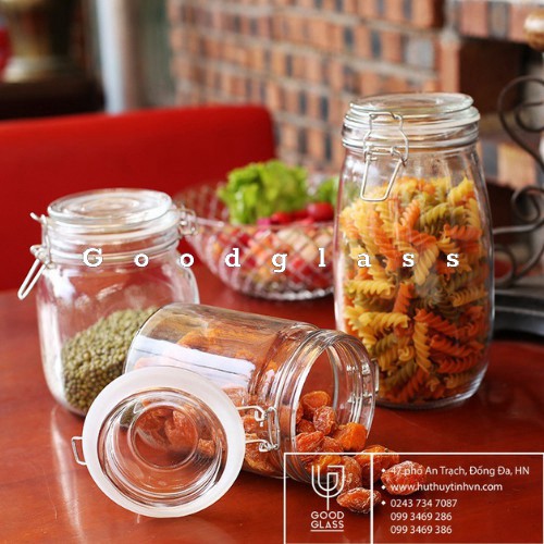 Hũ thủy tinh / Lọ thủy tinh nắp cài kim loại đựng gia vị thực phẩm 2000ML