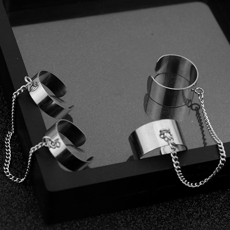 Attract connecting finger ring Punk Style Stainless steel chain Finger Knuckle BTSARMY Opening Rings Charm Set