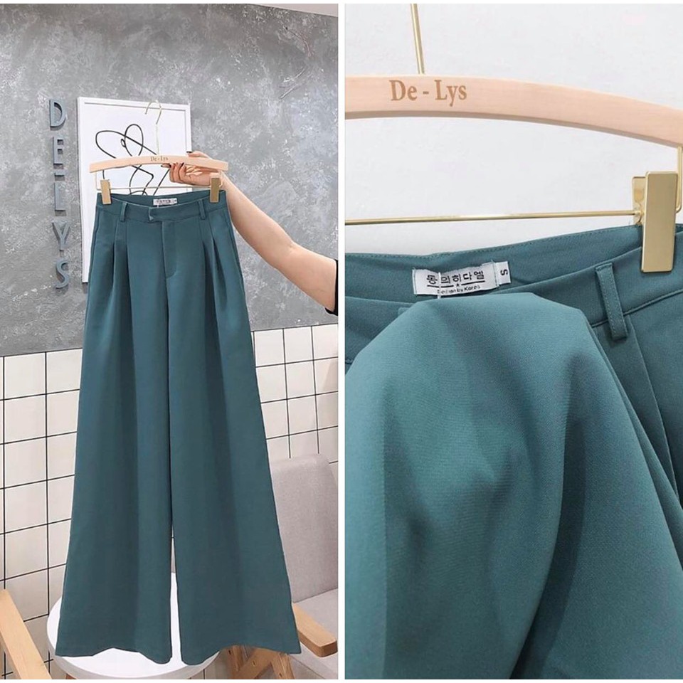 Quần ống rộng nữ lưng cao Delys quần suông nữ cạp cao màu xanh pastel | BigBuy360 - bigbuy360.vn
