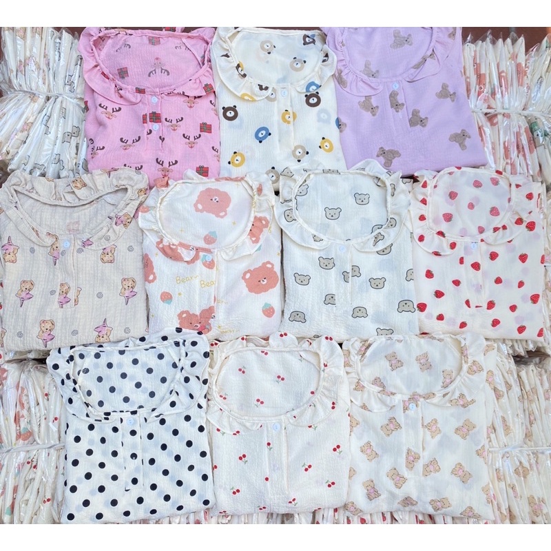 Set đồ ngủ viền bèo chất đũi xốp họa tiết xinh xắn đáng yêu hộ quần áo ngủ dài tay mùa thu đông phong cách Hàn Quốc | BigBuy360 - bigbuy360.vn
