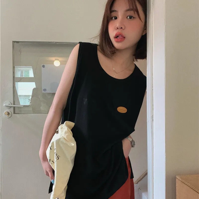 COZOK Áo Không Tay Dáng Rộng Phong Cách retro Hàn Quốc Dễ Phối Đồ