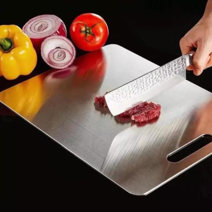 Thớt inox foodcom Việt Nam nặng 1KG không lo ẩm mốc chống rỉ sét 23 cm* 30 cm *2,04 mm rã đông thái thịt rau củ quả