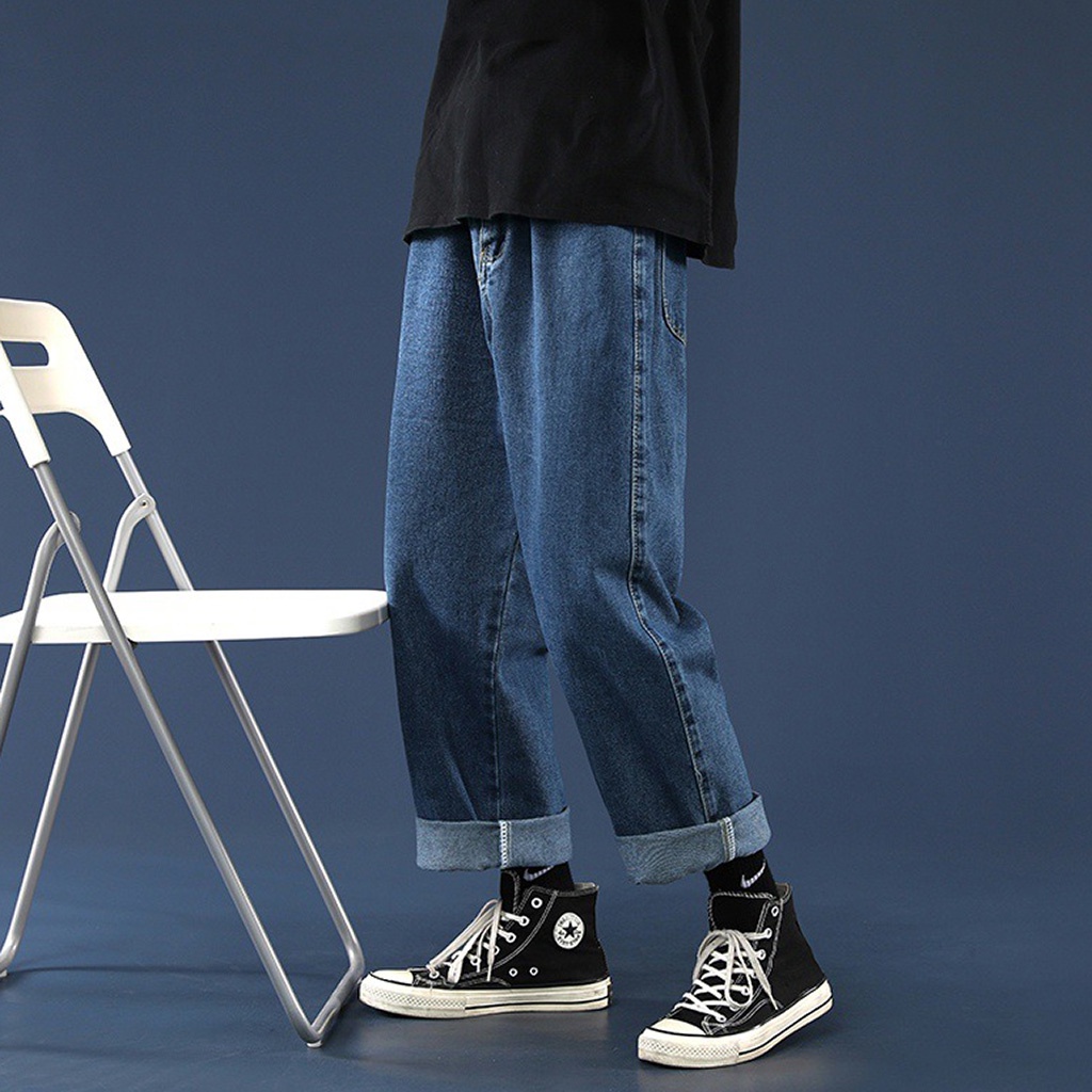 Quần Jean Nam Xanh Đậm Baggy Ống Suông Unisex phong cách SIMPLE Kiểu quần bò nam form suông rộng Leevin Store - J1015 | BigBuy360 - bigbuy360.vn