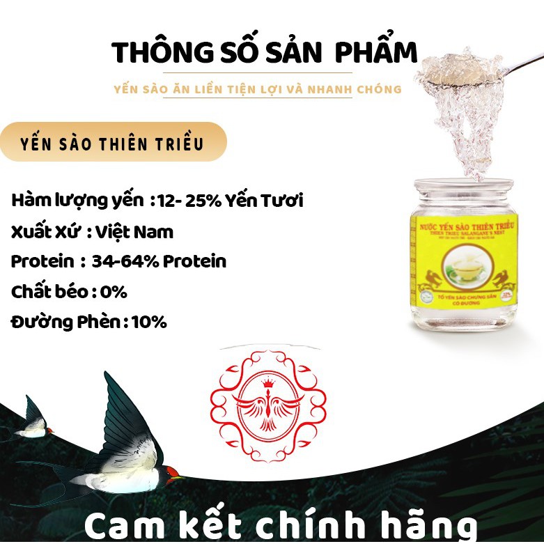 Nước Yến Sào Thiên Triều Chưng Đường Phèn 22% Yến Tươi Cao Cấp Hộp 6 lọ