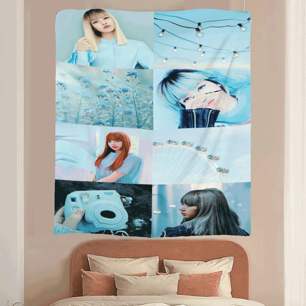 LISA BLACKPINK 2 Tranh vải treo tường Decor phòng ngủ trang trí phòng khách IN THEO YÊU CẦU tặng đèn và móc treo