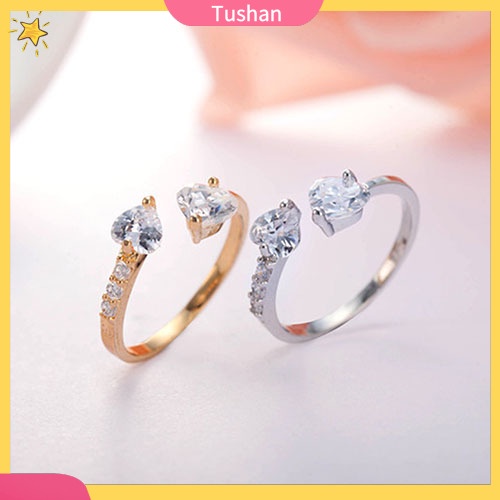 Nhẫn đeo tay kim loại hình trái tim đính đá xinh xắn cho nữ