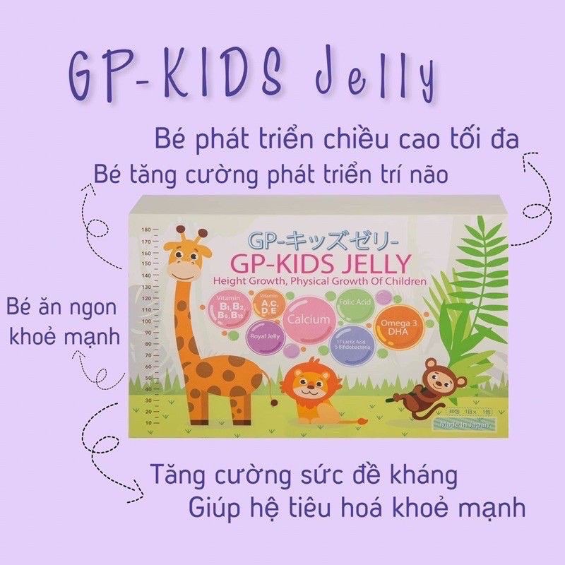 (chính hãng, hộp 30 gói) THẠCH TĂNG CHIỀU CAO CHO TRẺ GP KIDS JELLY Nhật Bản