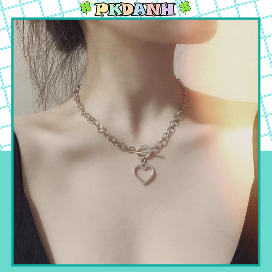 Vòng cổ choker thời trang mới sành điệu cho nữ, dây chuyền tim rổng bạc vàng