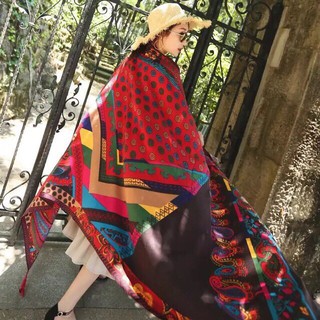 Khăn choàng boho đi biển thổ cẩm đỏ - Mã LN006