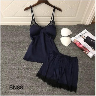 Bộ ngủ lụa 2 dây viền ren quyến rũ và gợi cảm -BN87