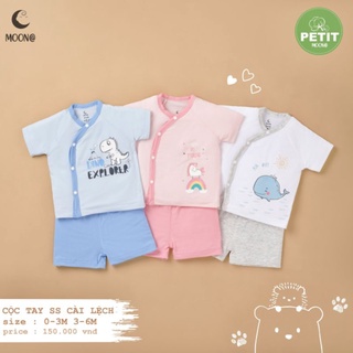 Moon - Bộ cộc cài chéo dễ thương hãng Moon vải petit cho bé 3-9kg
