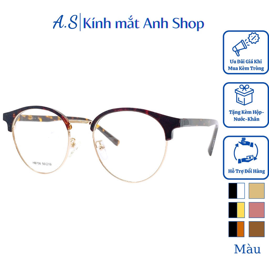 Gọng kính cận tròn to thời trang chất liệu hợp kim 706