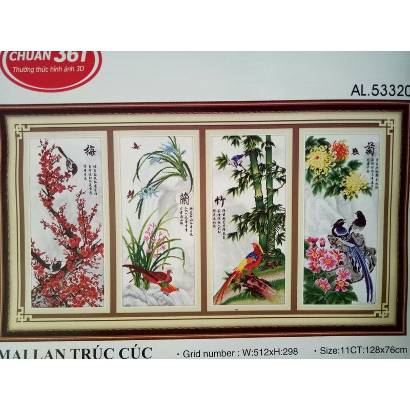 tranh thêu chữ thập tứ quý mai lan trúc cúc 53320 128x76cm