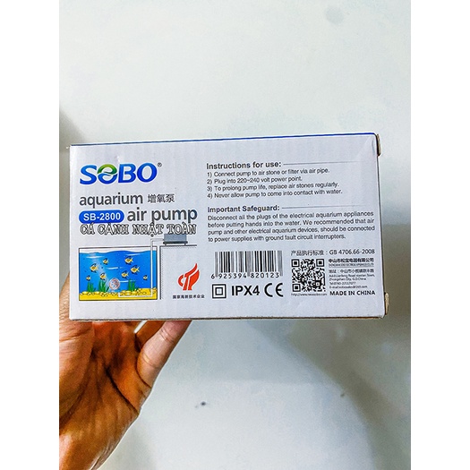 MÁY TẠO OXY 1 VÒI SOBO SB2800 2-5W TẶNG 1M DÂY VÀ 1 CỤC SỦI