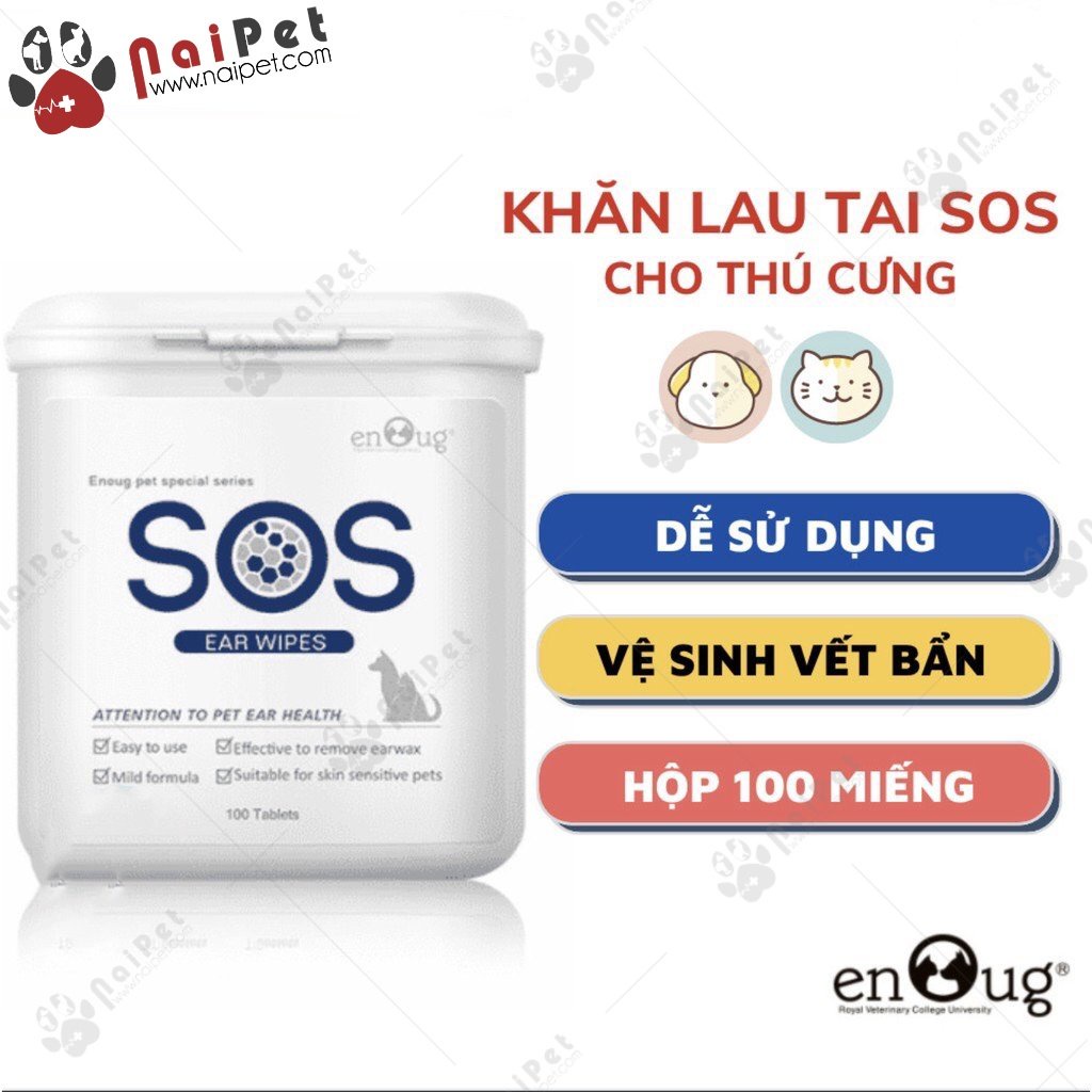 Bông Khăn Vệ Sinh Lau Mắt Lau Tai Cho Chó Mèo SOS Hộp 100 Miếng