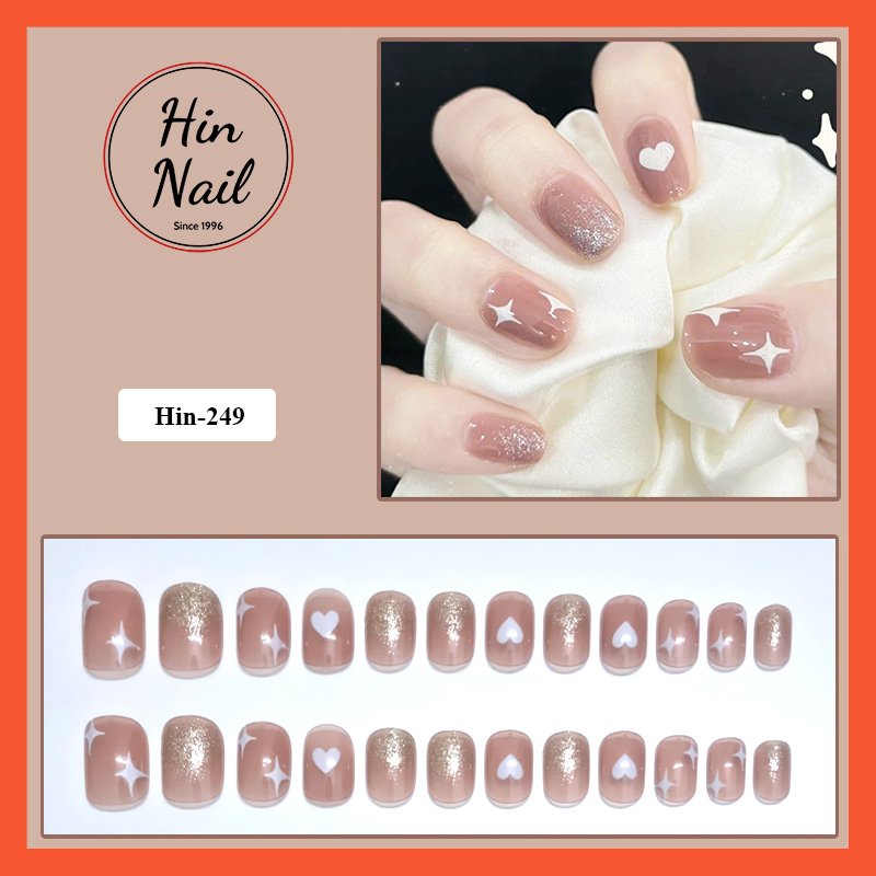 Móng tay giả Hin Nail form ngắn hoạt tiết ngôi sao , ánh nhũ
