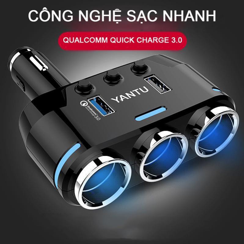 [MỚI] Bộ Tẩu Sạc Chia ổ ÔTô, Xe Hơi YANTU 3 Tẩu - 2 Cổng USB Cao Cấp, Sạc Nhanh