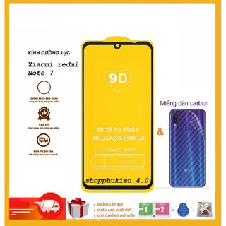 Xiaomi Redmi Note 7/Note 7 pro_Kính Cường Lực 9D Full Màn Hình - Full Keo+ Miếng dán vân carbon mặt sau redmi note 7