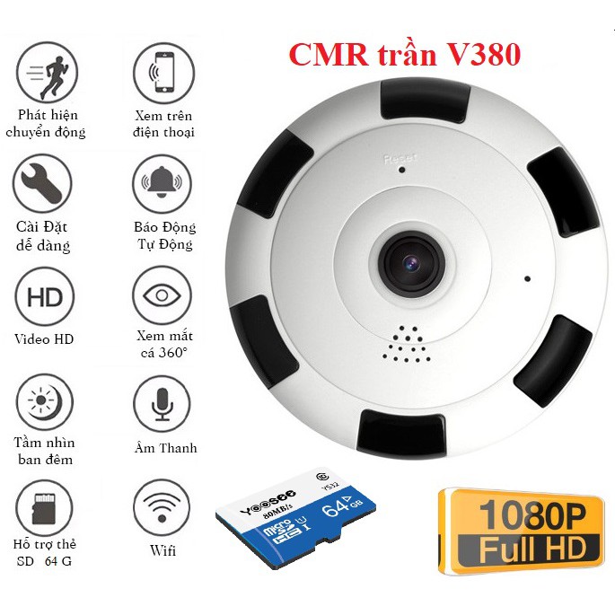 Camera Wifi Ốp Trần V380 góc rộng 360