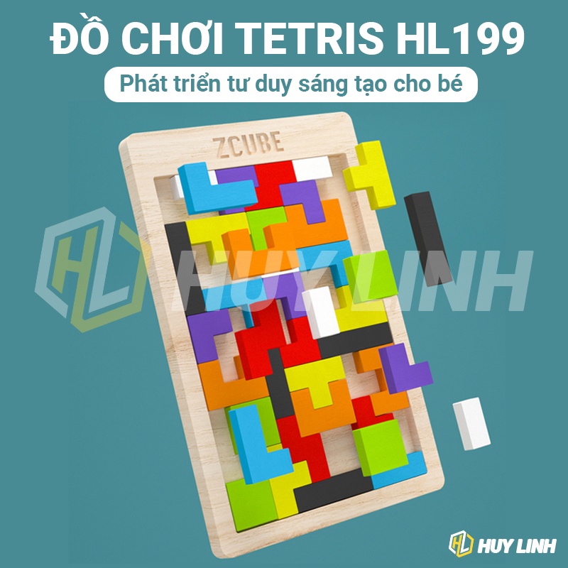 Đồ chơi gỗ Montessori HL199 Zcube - Wooden Puzzle Toy Block Game Colorful Bảng xếp hình bằng gỗ Tetris phát triển tư duy