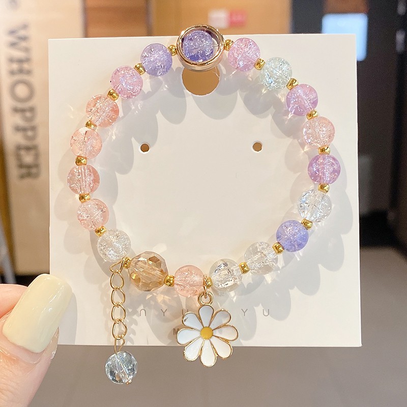 Vòng tay xỏ hạt pha lê hình hoa cúc thời trang Nhật Bản cho nữ