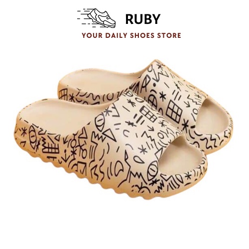 Dép Bánh Mì Nam Nữ, Dép Đúc Quai Ngang Nguyên Khối Đế Bánh Mì Cao 3cm Chống Trơn Trượt In Họa Tiết Thời Trang