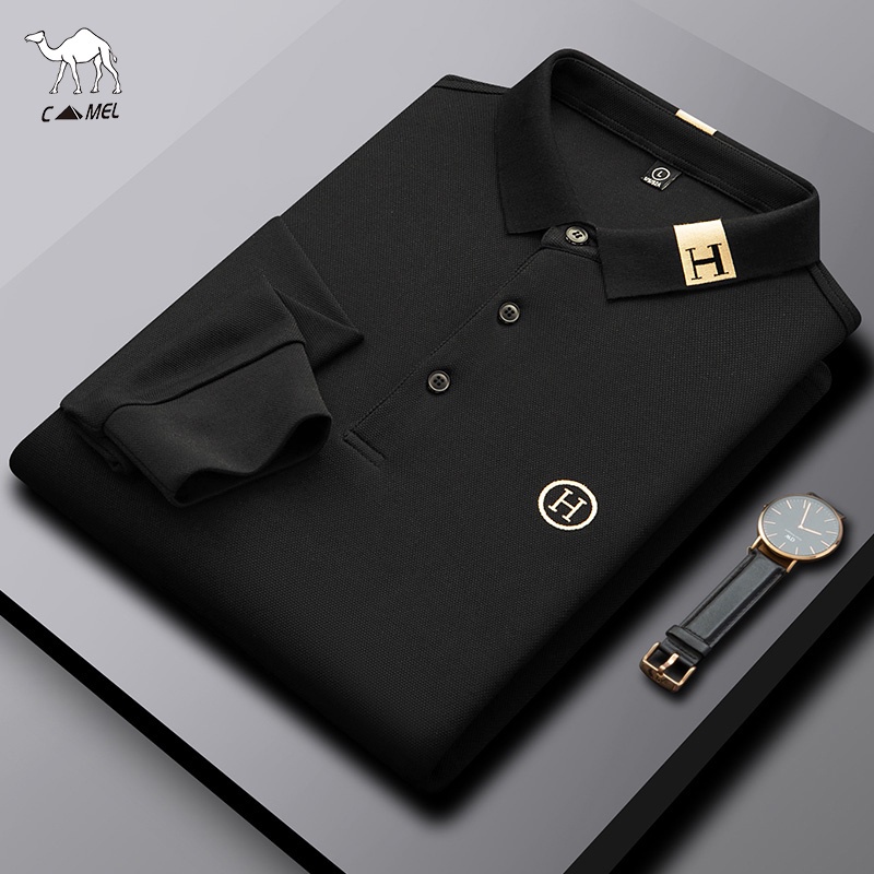 Áo thun polo tay dài thêu họa tiết phong cách cổ điển cá tính thời trang dành cho nam