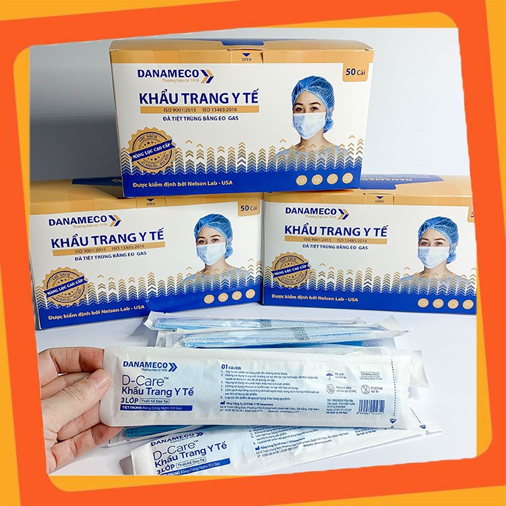 Khẩu trang y tế tiệt trùng DANAMECO đóng túi từng chiếc (Hộp 50c), hàng cao cấp #QMC