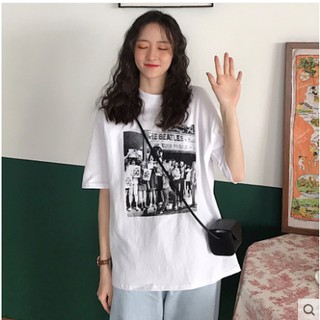 (ORDER) Áo thun cộc tay nữ màu Retro đơn giản in hình đen trắng style Hàn Quốc