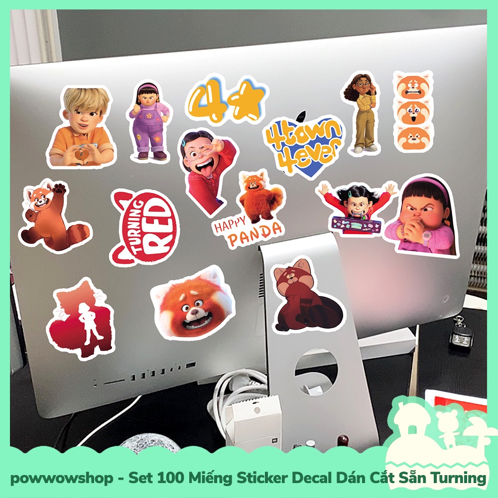 [Sẵn VN - Hỏa Tốc] Set 100 Miếng Sticker Decal Cắt Sẵn DIY Dán Trang Trí Vật Dụng Mẫu Red Bear Fox Turning Red Big Large