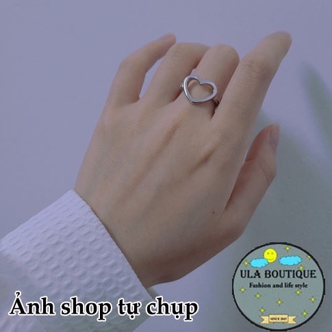 Nhẫn nữ Trái tim to mạ bạc 925 thời trang ULA shop nhẫn hở mặt trái tim to rỗng lấp lánh NĐ7