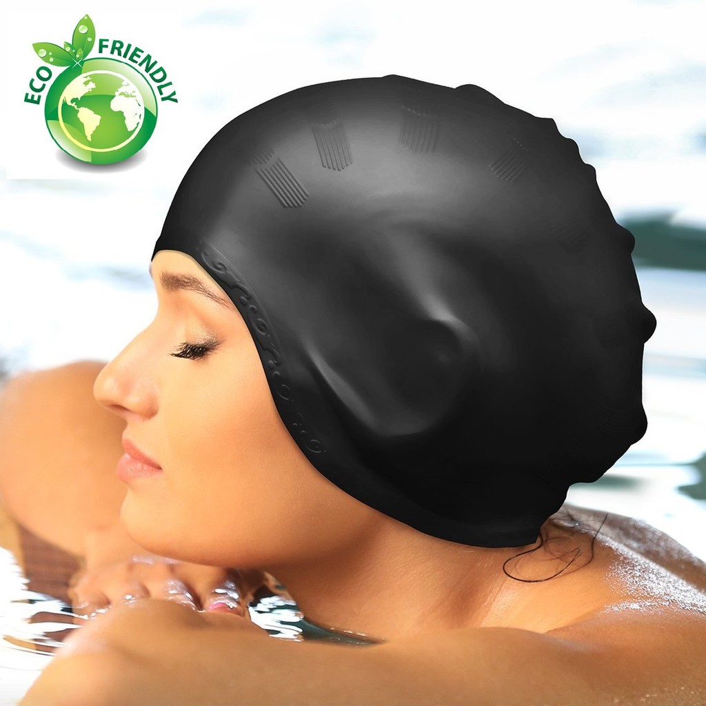 Nón bơi người lớn trùm tai chính hãng POPO CA33 mũ bơi silicone ngăn nước cho nam, nữ