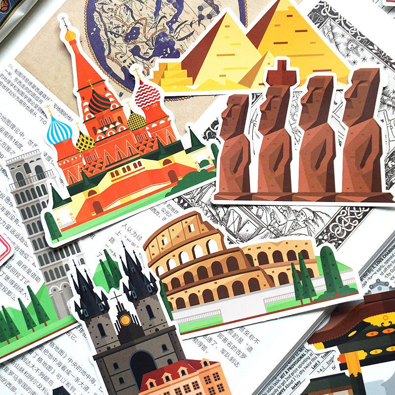 25Pcs World Tourist Attractions Logo Stickers Luggage Travel Stickers Wall Door Decoration