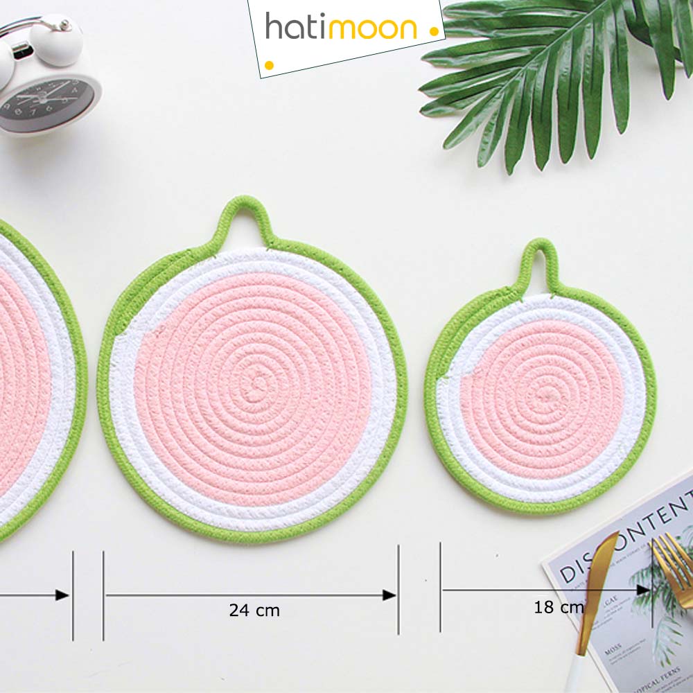 Tấm lót decor, Tấm lót ấm trà, đế lót nồi, đĩa có móc treo 18cm - Hatimoon -  miếng lót HTL131