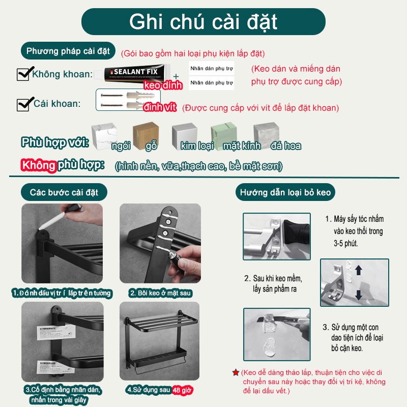 Kệ đựng đồ dùng MEIDOO bằng nhôm gắn tường tiện lợi cho nhà tắm