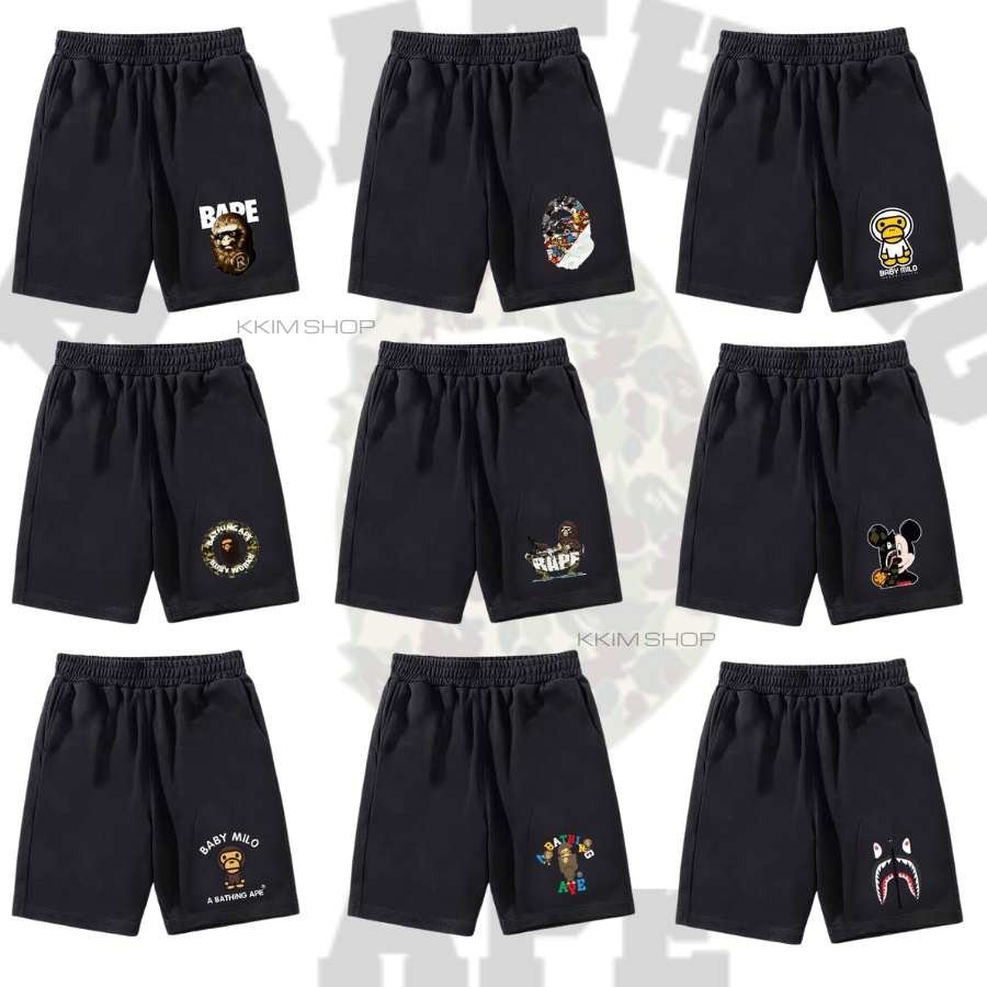 QUẦN SHORT BAPE ABATHING APE Nam Nữ, quần đùi thun form rộng unisex mặc nhà, lửng cộc ngắn thể thao chất liệu POLY 2 DA