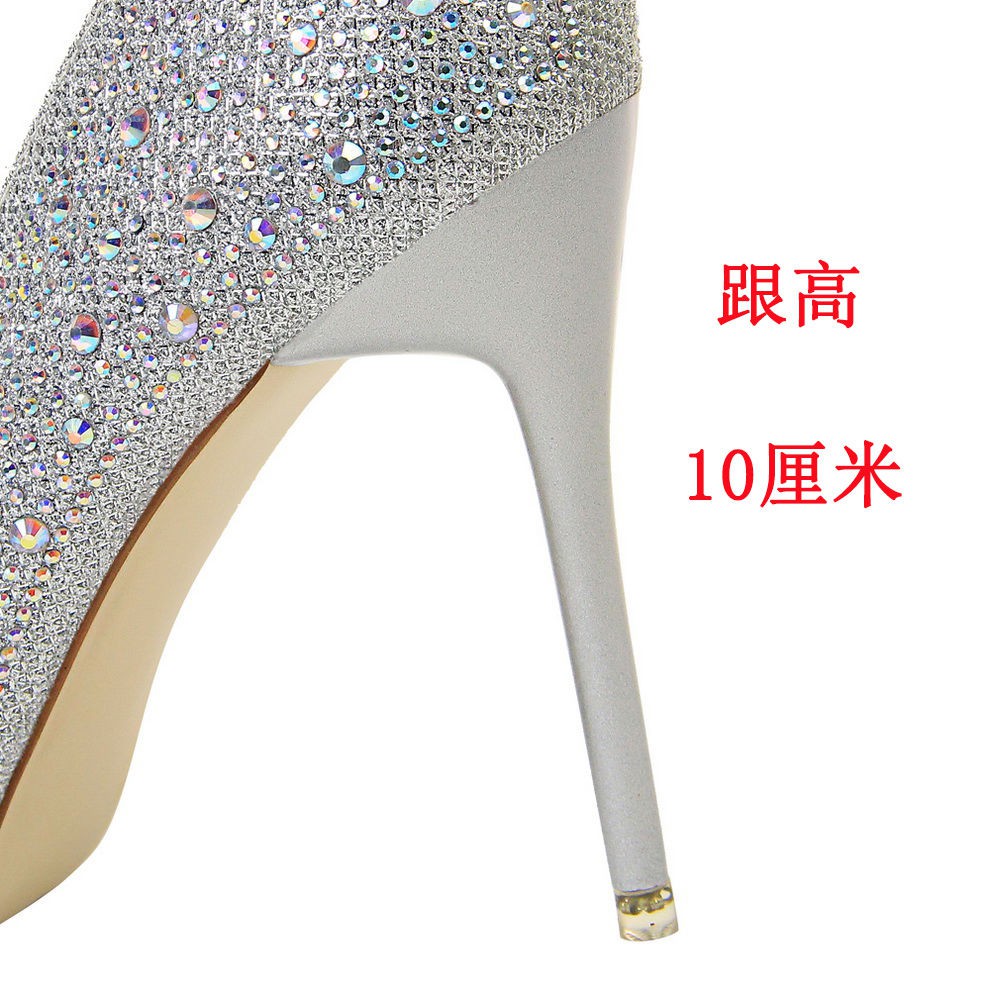 2020 mùa xuân mới cuộc họp thường niên giày cưới của phụ nữ rhinestone mũi nhọn cao gót công chúa đám cô dâu cạn