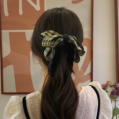 Kẹp Tóc Đuôi Ngựa Màu Đen Họa Tiết Kẻ Sọc/Bướm Màu Đen Co Giãn Phong Cách Xuân Hè