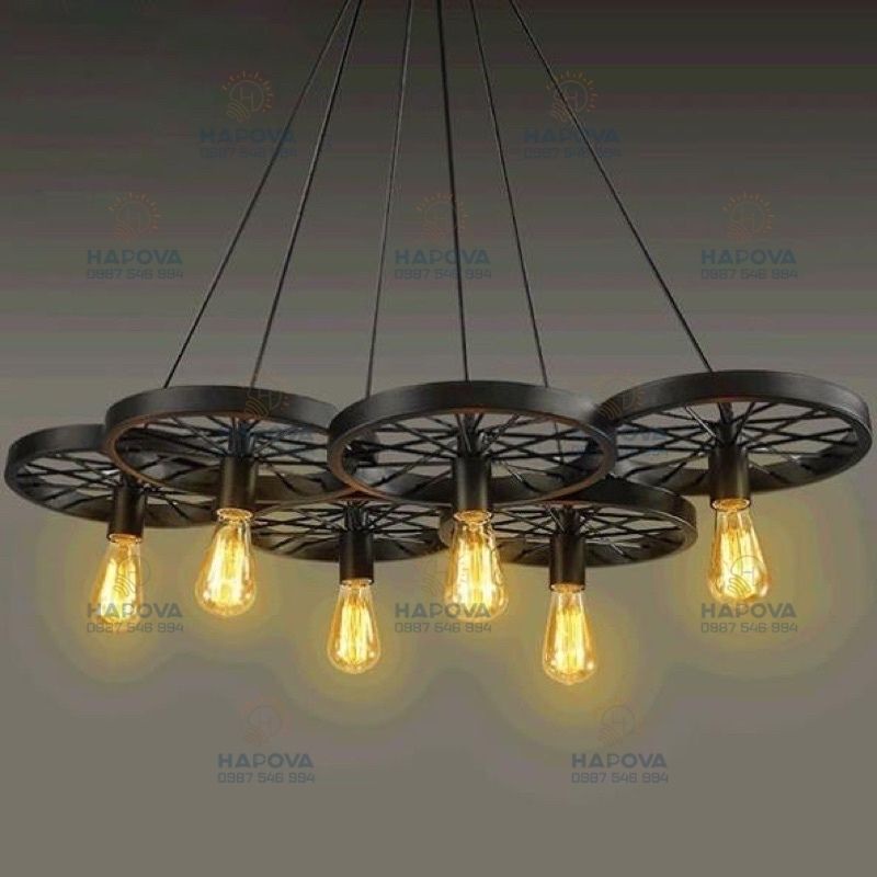Bộ 06 đèn trang trí bánh xe, đèn thả HAPOVA AXLIC 7089/6 + Kèm bóng Edison