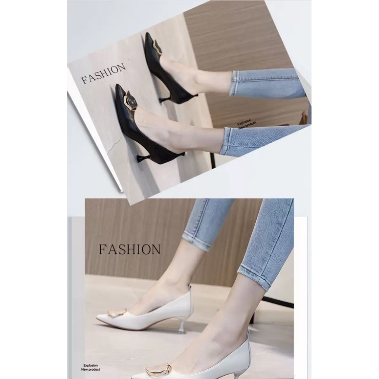 Giày Cao Gót Mũi Nhọn Màu Trắng Phong Cách Hàn Quốc Thời Trang Mùa Hè Mới 2021