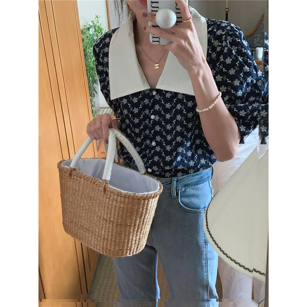 Áo Sơ Mi Tay Ngắn Cổ Bẻ Phối Màu Sắc Thời Trang Cho Nữ 51620