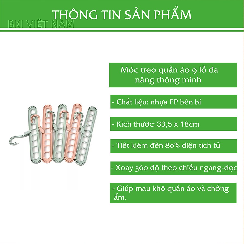 Móc treo quần áo đa năng 9 lỗ treo 2 chiều tiện dụng, thông minh, tiết kiệm diện tích