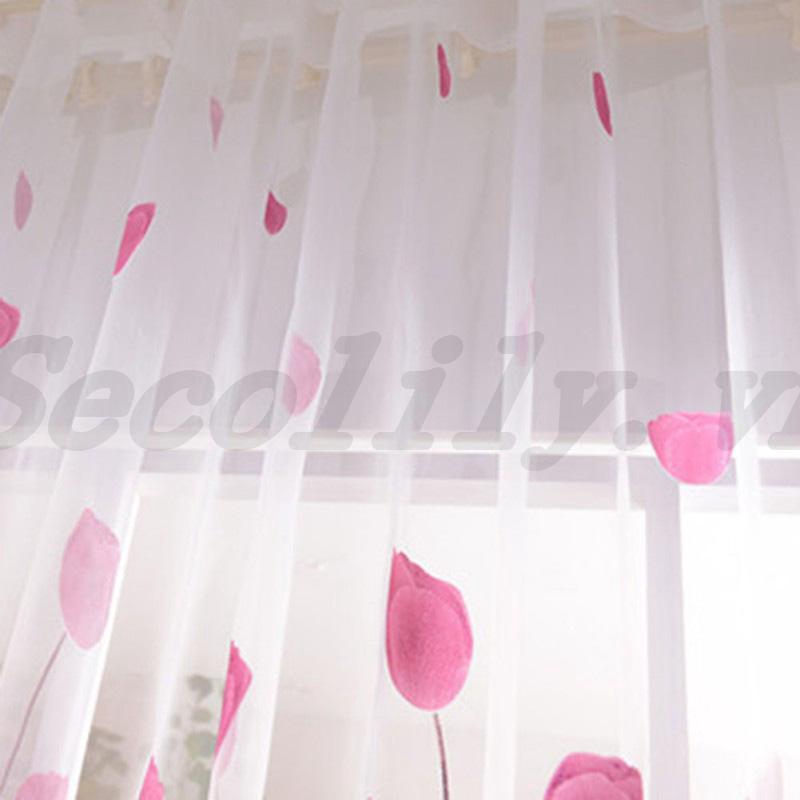 Rèm Cửa Vải Tuyn Họa Tiết Hoa Tulip Kích Thước 200x100cm