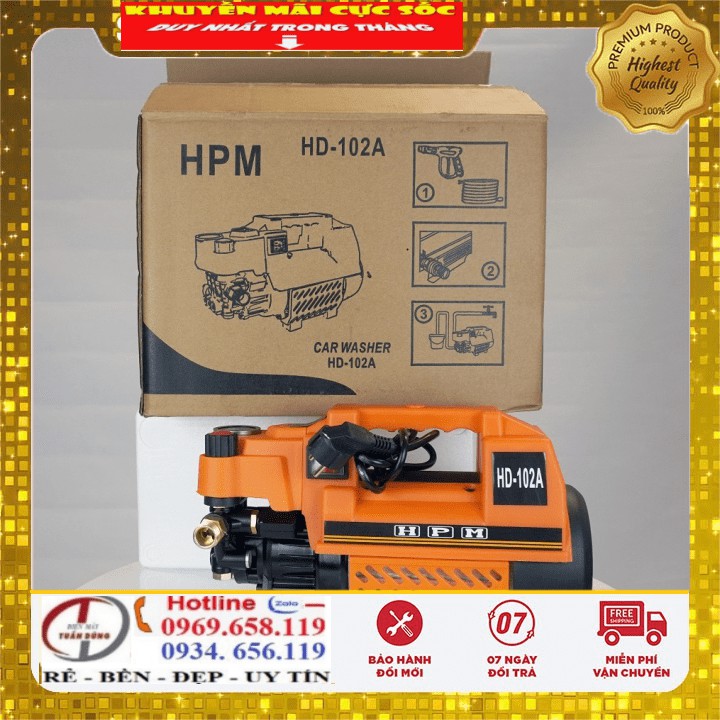 Máy Rửa Xe Mini Đa Năng HPM ,Tăng Áp Lực Rửa Xe Máy Ô Tô Tại Nhà, Gara ( tặng Súng xịt và dây nước)
