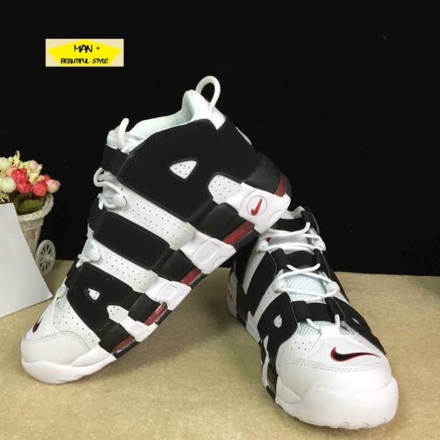 Sales (Full box) Giày thể thao Air More Uptempo trắng chữ đen ✔️ 2020 💎 [ Real ] . *