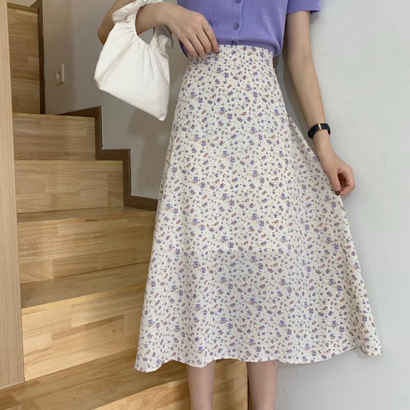 Chân váy Midi dài Voan hoa nhí Lưng cao Dáng chữ A Ulzzang Hàn Quốc Chân váy Voan hoa Midi dài Cạp cao Thời trang | BigBuy360 - bigbuy360.vn